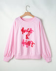 Valentine Hugs & Kisses Tinsel Embroidered Sweatshirt