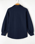 Solid Cable Knit Textured Puff Sleeve Shacket