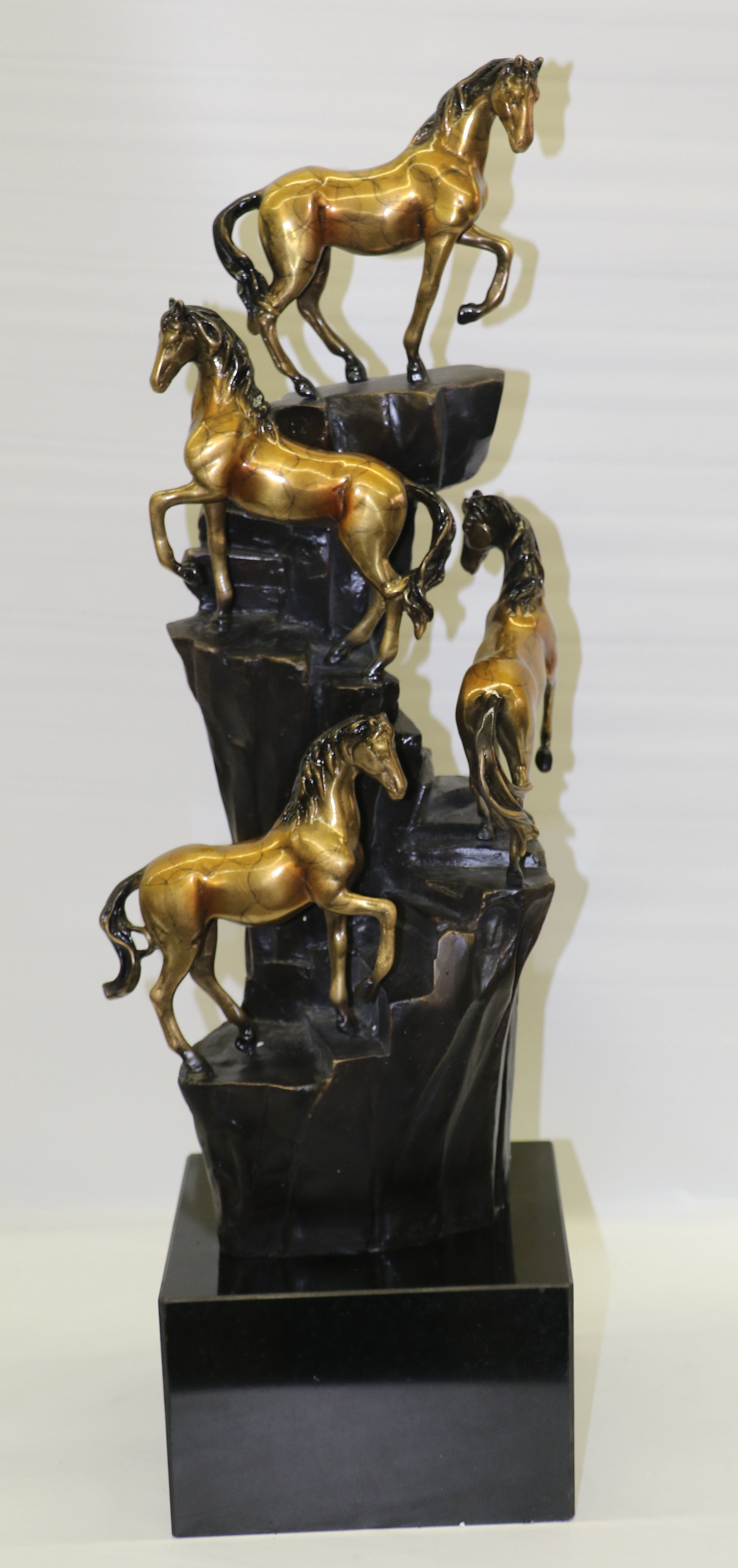 Hand Made Limited Edition four Galloping Horses Mustangs Bronze Sculpture Figure