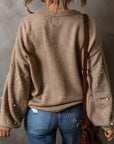 Solid Pearl Drop Shoulder Round Neck Sweater