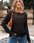 Solid Crochet Hollow-Out Sweater
