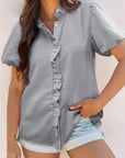 Stripe Ruffle Bubble Sleeve Shirt