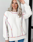Rainbow Stitching Balloon Sleeve Sweater