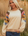Logan Aztec Patchwork Raglan Pullover Sweatshirt