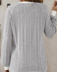 Solid Ribbed Contrast Trim Long Sleeve Top