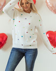 Valentine Heart Sequin Ribbed Knit Crewneck Sweater