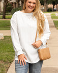 White Cable Textured Loose Plus Size Sweatshirt
