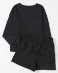 Textured Long Sleeve Top and Drawstring Shorts Set
