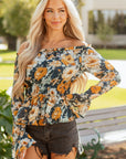 Floral Off Shoulder Bell Sleeve Peplum Top