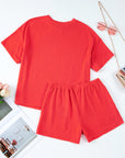 Solid Corded Short Sleeve Tee and Shorts Set
