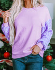 Solid Sequin Patchwork Long Sleeve Top