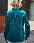 Velvet Frilled Neck Buttoned Top