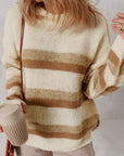 Stripe Reverse Seam Drop Shoulder Baggy Sweater