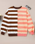 Stripe Colorblock Drop Shoulder Crewneck Sweatshirt