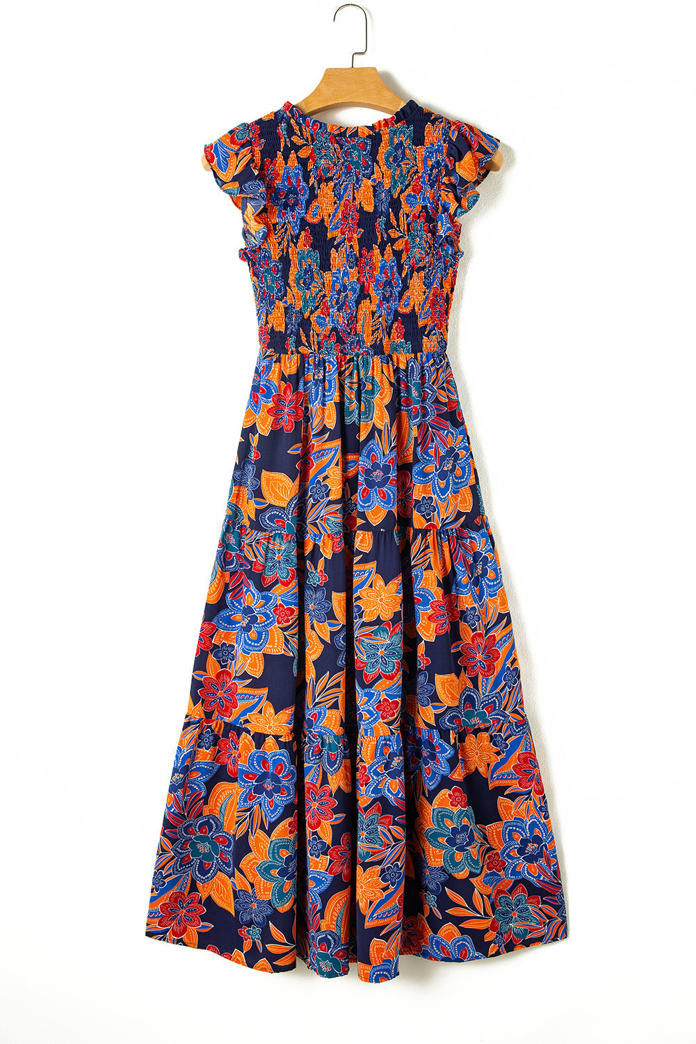 Kamari Boho Floral V Neck Ruffle Tiered Long Dress