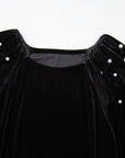 Velvet Pearl Beaded Puff Sleeve Top