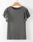Solid Layered Ruffle Short Sleeve Round Neck Top