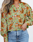 Tiger Floral Collared V-Neck Shirt