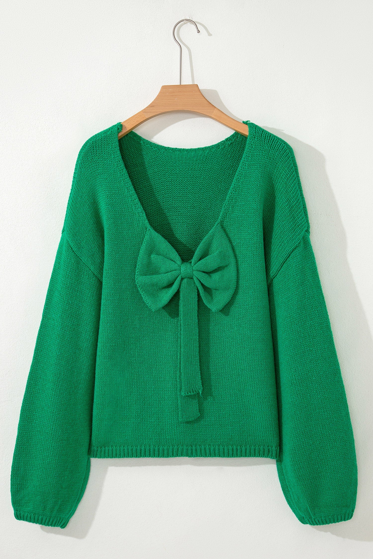 Bow Tie Backless Bubble Sleeve Sweater