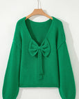 Bow Tie Backless Bubble Sleeve Sweater