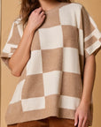 Checker Short Sleeve Drop Shoulder Sweater
