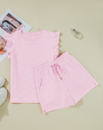 Ocean Bow Jacquard Ruffle Sleeve Short 2pcs Outfit
