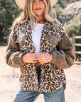Leopard Sherpa Patchwork Flap Pocket Buttoned Jacket