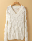 Hollow-Out Knit V-Neck Drop Shoulder Sweater
