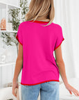 Contrast Trim Crewneck Short Sleeve Sweater