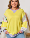Yellow Striped Color Block Patchwork Crewneck Plus Size Pullover Sweatshirt
