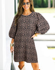 Leopard Bubble Sleeve Shift Mini Dress