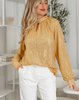 Solid Metallic Sequin Balloon Sleeve Blouse