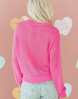 Valentine Bow Hollowed Knit Drop Shoulder Sweater
