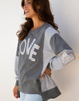 Floral LOVE Reverse Seam Patchwork Long Sleeve Sweatshirt