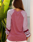 Stripe Patchwork Raglan Long Sleeve Top