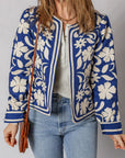Floral Open Front Buttoned Cuff Jacket