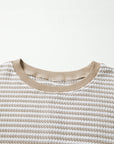 Stripe Ribbed Trim Drop Shoulder Top