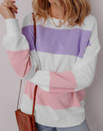 Beige Colorblock Patchwork Drop Shoulder Crewneck Sweatshirt