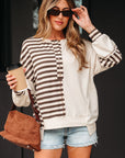 Stripe Patchwork Long Sleeve Henley Top