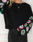 Floral Crochet Bell Sleeve Sweater