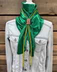 35X35" Solid Green Wild Rag / Scarf - Leather Slide and Bolo Tie