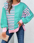 Stripe Colorblock Patchwork Side Slit Sweatshirt