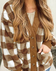 Checker Sherpa Button-Up Pocketed Cardigan