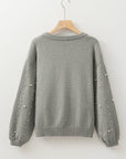 Solid Pearl Drop Shoulder Round Neck Sweater