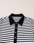 Stripe Collared Pocketed Long Sleeve T-Shirt Dress