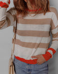 Stripe Colorblock Crewneck Drop Shoulder Sweater