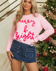 Christmas Merry & Bright Waffle Knit Sweater