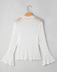Sheer Lace Bell Sleeve Mock Neck Blouse