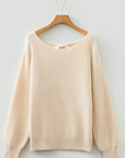 Ribbon Knot Backless Drop Shoulder Ribbed Sweater