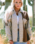 Houndstooth Colorblock Textured Patchwork Shacket